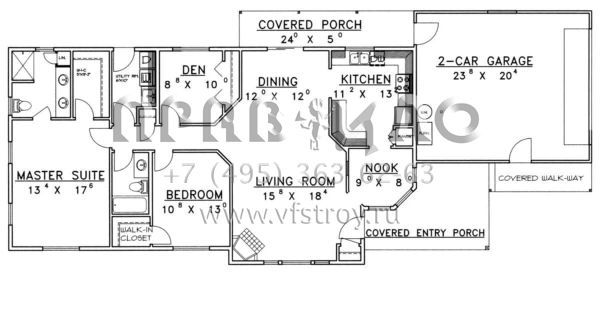 Проект одноэтажного дома с гаражом на две машины в стиле Ранчо S5-145 (039-00343)