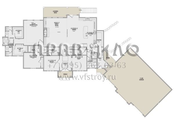 Проект одноэтажного дома с гаражом на три и более машин в стиле Ранчо S5-262 (8768-00085)