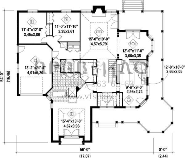 Проект одноэтажного дома с гаражом на одну машину в английском стиле S5-179 (6146-00154)