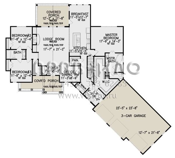 Проект одноэтажного дома с гаражом на три и более машин в американском стиле S5-208 (699-00280)