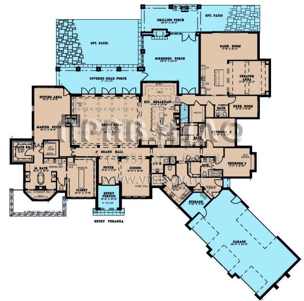 Проект одноэтажного дома с гаражом на три и более машин в прибрежном стиле S5-494 (8318-00214)
