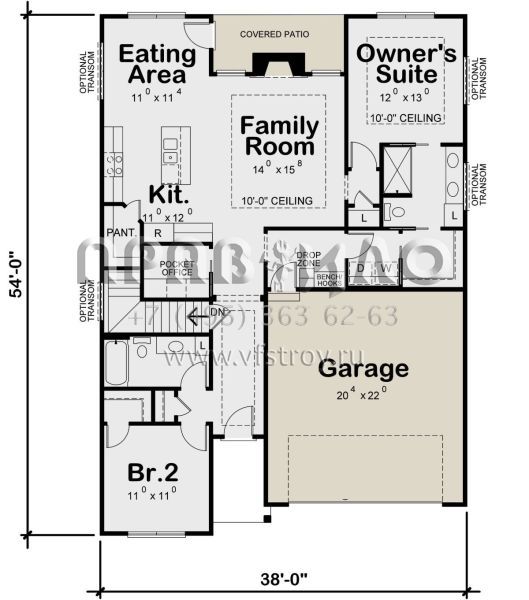 Проект одноэтажного дома с гаражом на две машины в стиле Ранчо S5-129 (402-01668)