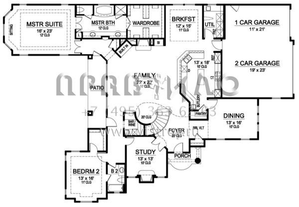 Проект двухэтажного дома с гаражом на три и более машин в прибрежном стиле S5-388 (5445-00195)