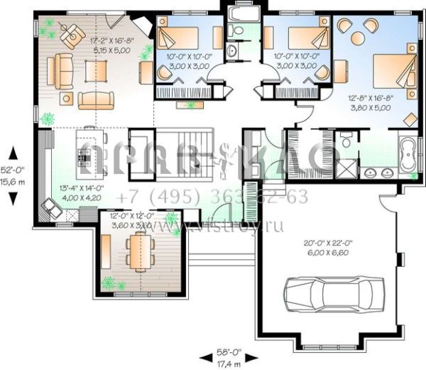 Проект одноэтажного дома с гаражом на две машины в английском стиле S5-174 (034-00655)