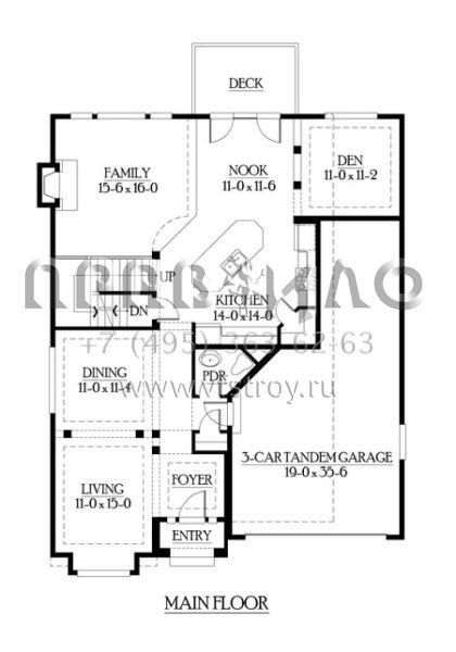 Проект двухэтажного дома с гаражом на три и более машин в стиле Ранчо S5-309 (341-00202)