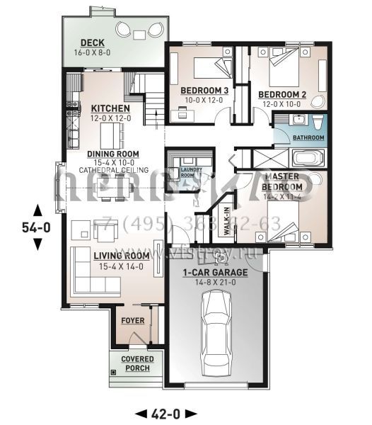 Проект одноэтажного дома с гаражом на одну машину в американском стиле S5-140 (034-01214)