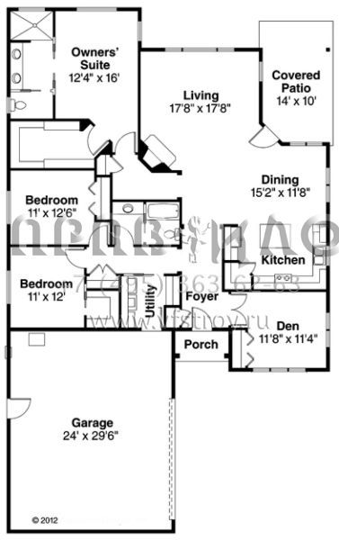 Проект одноэтажного дома с гаражом на две машины в стиле Райт S5-194 (035-00628)