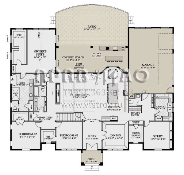 Проект двухэтажного дома с гаражом на три и более машин в стиле Ранчо S5-410 (6849-00156)