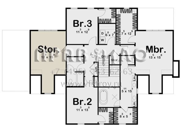 Проект двухэтажного дома с гаражом на две машины в стиле Особняк S5-237 (963-00835)