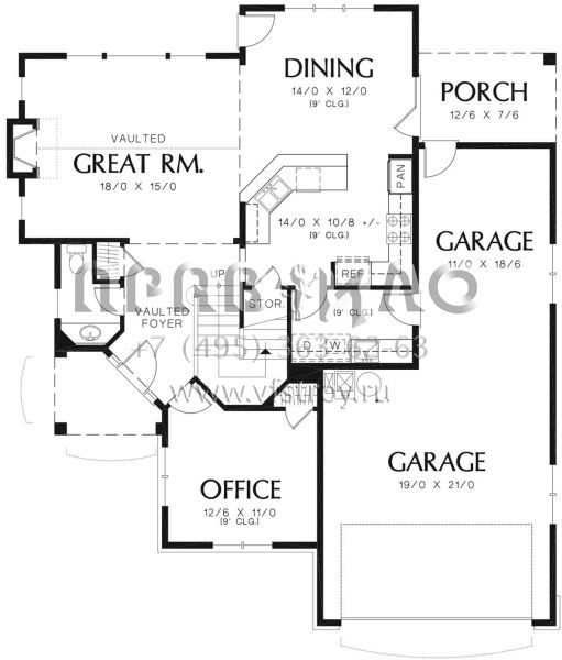 Проект двухэтажного дома с гаражом на три и более машин в стиле Ранчо S5-192 (2559-00356)