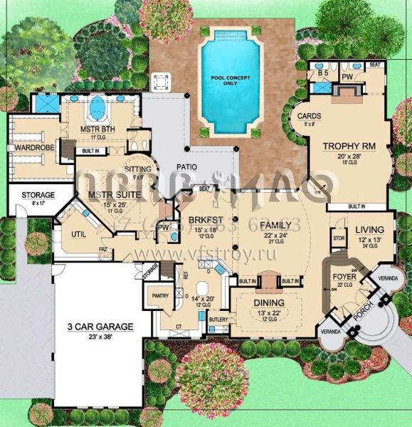 Проект двухэтажного дома с гаражом на три и более машин в прибрежном стиле S5-669 (5445-00146)