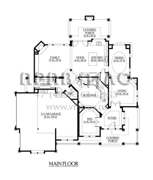 Проект двухэтажного дома с гаражом на три и более машин в американском стиле S5-378 (341-00169)