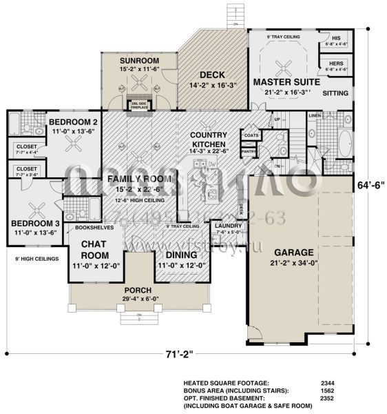 Проект одноэтажного дома с гаражом на три и более машин в стиле Ранчо S5-218 (036-00269)