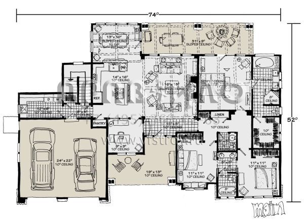 Проект двухэтажного дома с гаражом на две машины в американском стиле S5-250 (1907-00057)