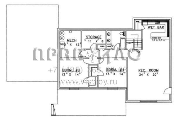 Проект одноэтажного дома с гаражом на три и более машин в стиле Ранчо S5-333 (039-00305)