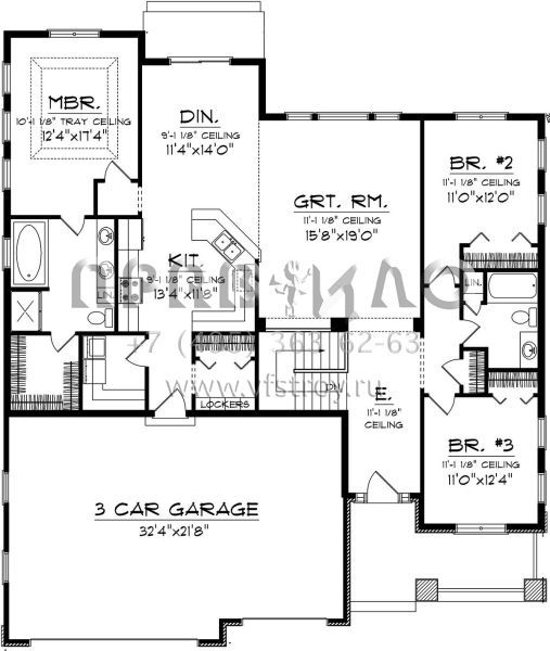 Проект одноэтажного дома с гаражом на три и более машин в американском стиле S5-173 (1020-00259)
