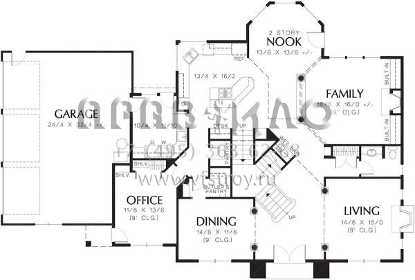 Проект двухэтажного дома с гаражом на три и более машин в английском стиле S5-340 (2559-00504)