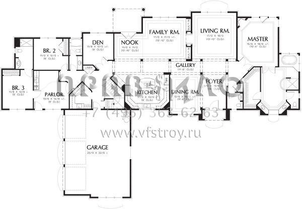 Проект двухэтажного дома с гаражом на три и более машин в стиле Ранчо S5-426 (2559-00577)