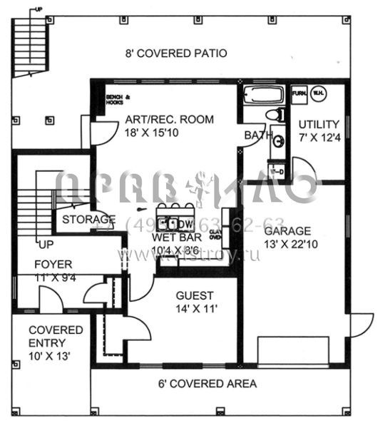 Проект трехэтажного дома с гаражом на одну машину в стиле Райт S5-306 (039-00643)