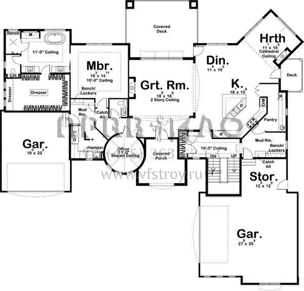 Проект двухэтажного дома с гаражом на три и более машин в английском стиле S5-349 (963-00214)