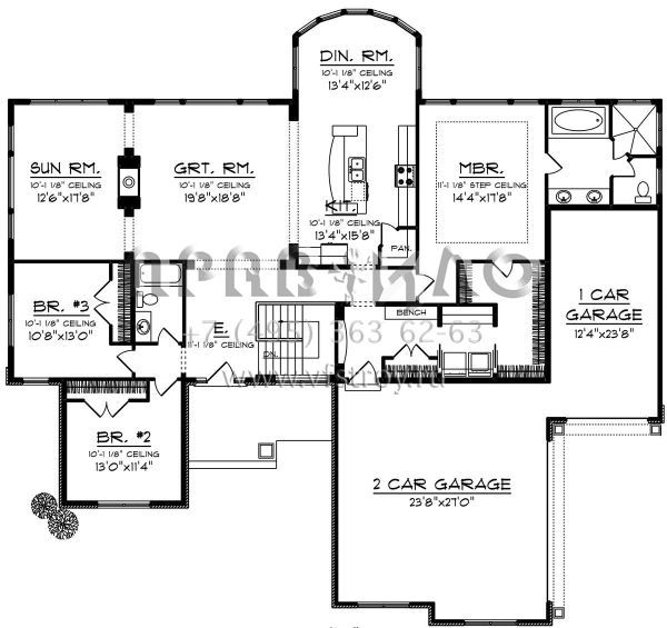 Проект одноэтажного дома с гаражом на три и более машин в американском стиле S5-228 (1020-00127)