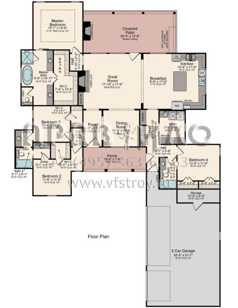 Проект одноэтажного дома с гаражом на три и более машин в стиле Ранчо S5-220 (5995-00027)