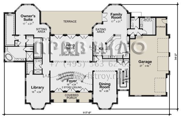Проект двухэтажного дома с гаражом на три и более машин в современном стиле S5-656 (402-01587)