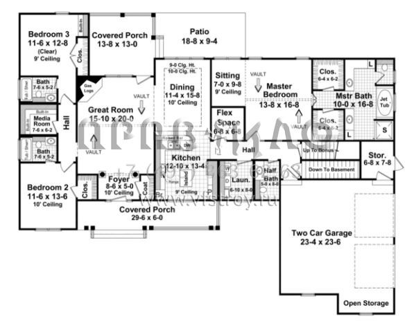 Проект одноэтажного дома с гаражом на две машины в стиле Ранчо S5-206 (348-00134)