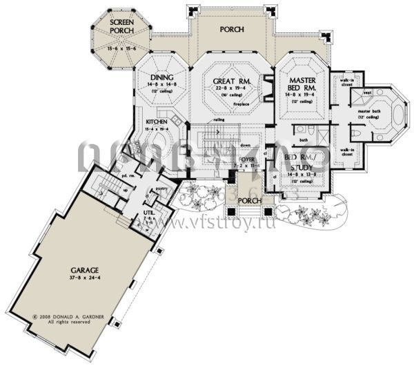 Проект дома на склоне с цокольным этажом и гаражом на три машины S5-398 (2865-00080)