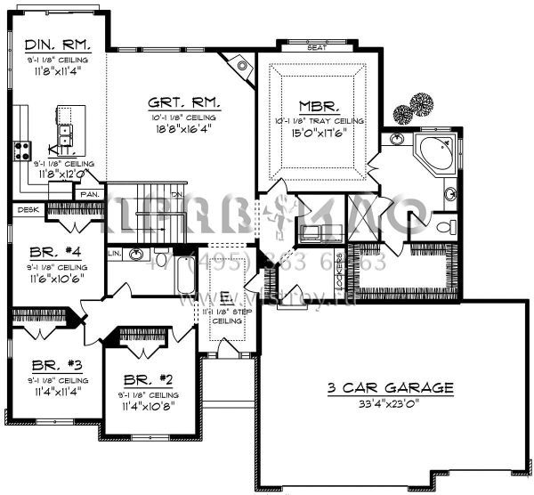 Проект одноэтажного дома с гаражом на три и более машин в стиле Райт S5-207 (1020-00173)