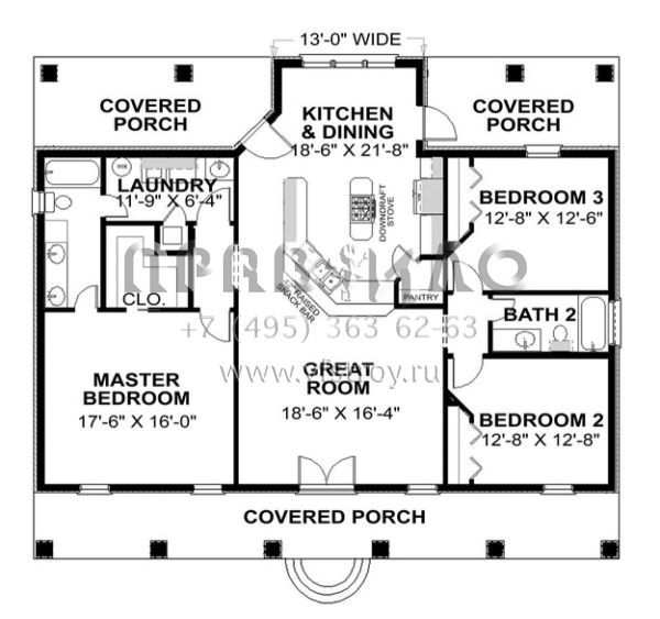 Проект одноэтажного дома без гаража в стиле Ранчо S5-152 (1776-00032)