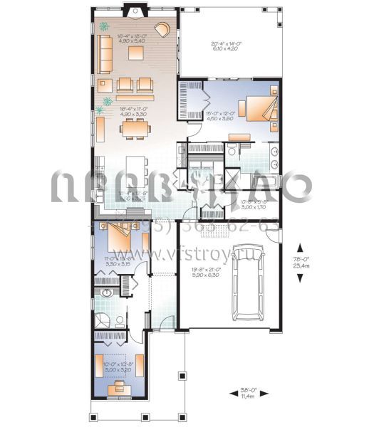 Проект одноэтажного дома с гаражом на две машины в американском стиле S5-175 (034-01172)