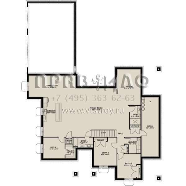 Проект одноэтажного дома с гаражом на три и более машин в стиле Ранчо S5-299 (2802-00186)