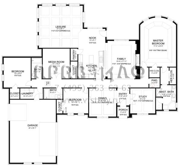Проект одноэтажного дома с гаражом на три и более машин в английском стиле S5-299 (9940-00008)
