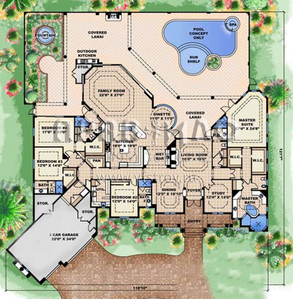 Проект одноэтажного дома с гаражом на три и более машин в прибрежном стиле S5-458 (1018-00157)