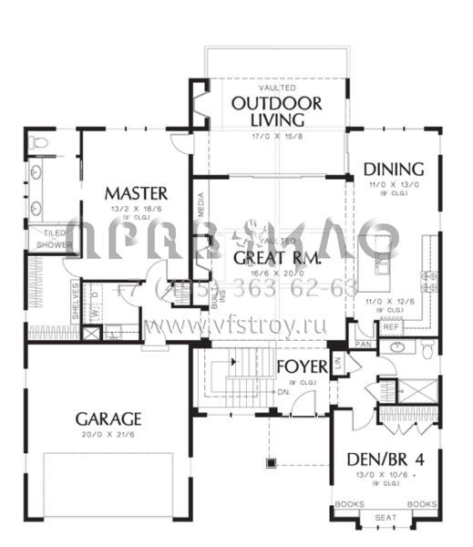 Проект одноэтажного дома с гаражом на две машины в стиле Ранчо S5-261 (2559-00145)