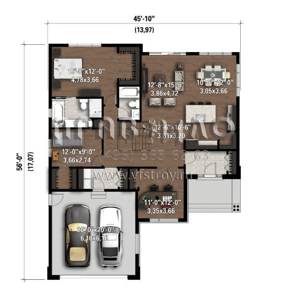 Проект одноэтажного дома с гаражом на две машины в современном стиле S5-148 (6146-00570)