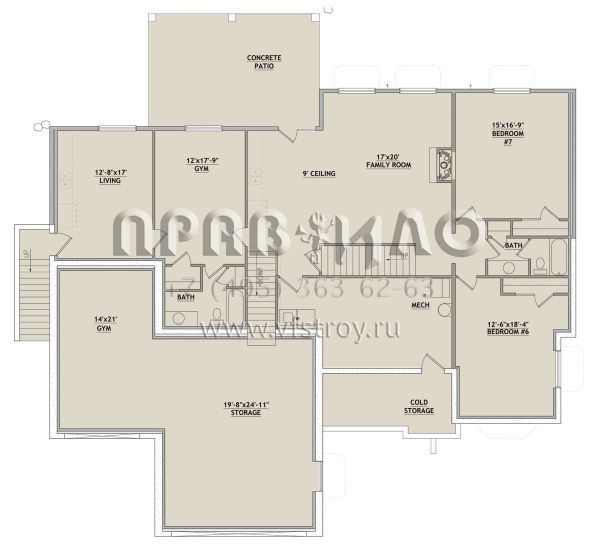 Проект двухэтажного дома с гаражом на три и более машин в стиле Ранчо S5-323 (8768-00126)