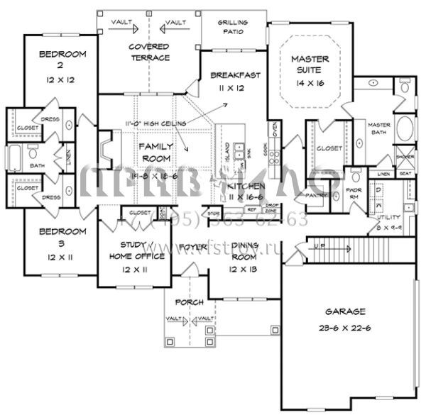 Проект одноэтажного дома с гаражом на две машины в американском стиле S5-229 (6082-00020)