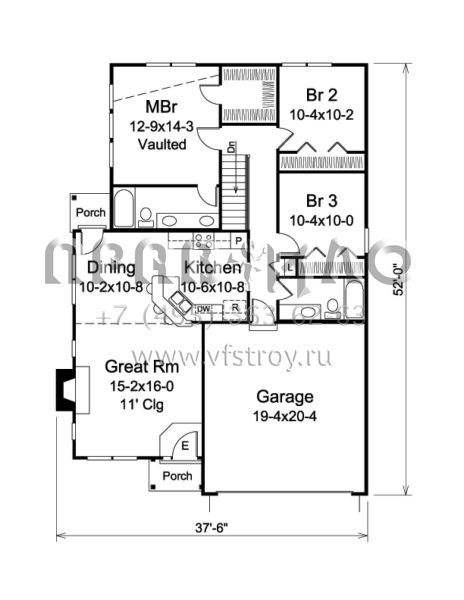 Проект одноэтажного дома с гаражом на две машины в стиле Ранчо S5-119 (5633-00209)