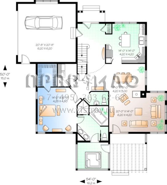 Проект двухэтажного дома с гаражом на одну машину в стиле Ранчо S5-208 (034-00019)
