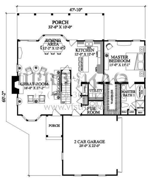 Проект двухэтажного дома с гаражом на две машины в стиле Ранчо S5-211 (7922-00221)