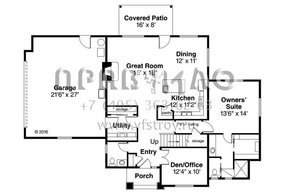 Проект двухэтажного дома с гаражом на две машины в стиле Райт S5-176 (035-00773)