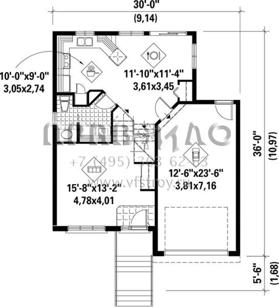 Проект двухэтажного дома с гаражом на одну машину в современном стиле S5-125 (6146-00060)