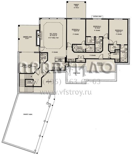 Проект двухэтажного дома с гаражом на три и более машин в стиле Ранчо S5-338 (286-00089)