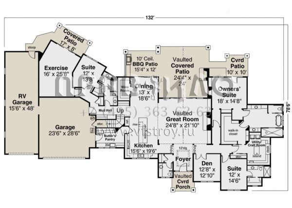 Проект двухэтажного дома с гаражом на три и более машин в американском стиле S5-447 (035-01036)