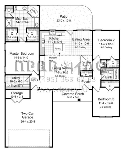 Проект одноэтажного дома с гаражом на две машины в английском стиле S5-149 (348-00033)