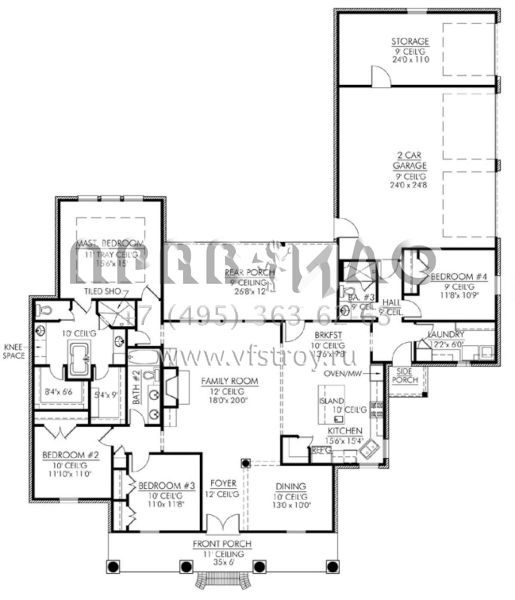Проект одноэтажного дома с гаражом на три и более машин в стиле Ранчо S5-222 (4534-00005)