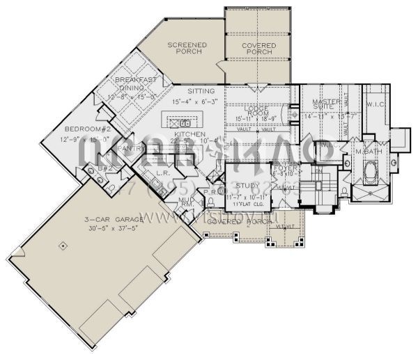 Проект одноэтажного дома с гаражом на три и более машин в американском стиле S5-376 (699-00300)