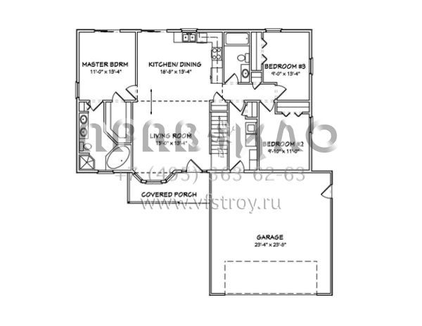 Проект одноэтажного дома с гаражом на две машины в стиле Ранчо S5-121 (849-00057)
